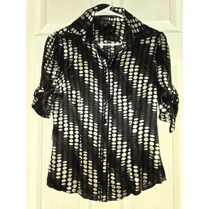 BEBE Vintage Y2K Black & White Polka Dot Silk Blend Satin Blouse - Size S